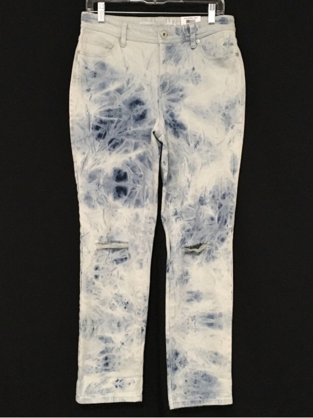 Style & Co Women's Size 6 Indigo Skies Tie Dye Wash Destroyed Boyfriend Jeans